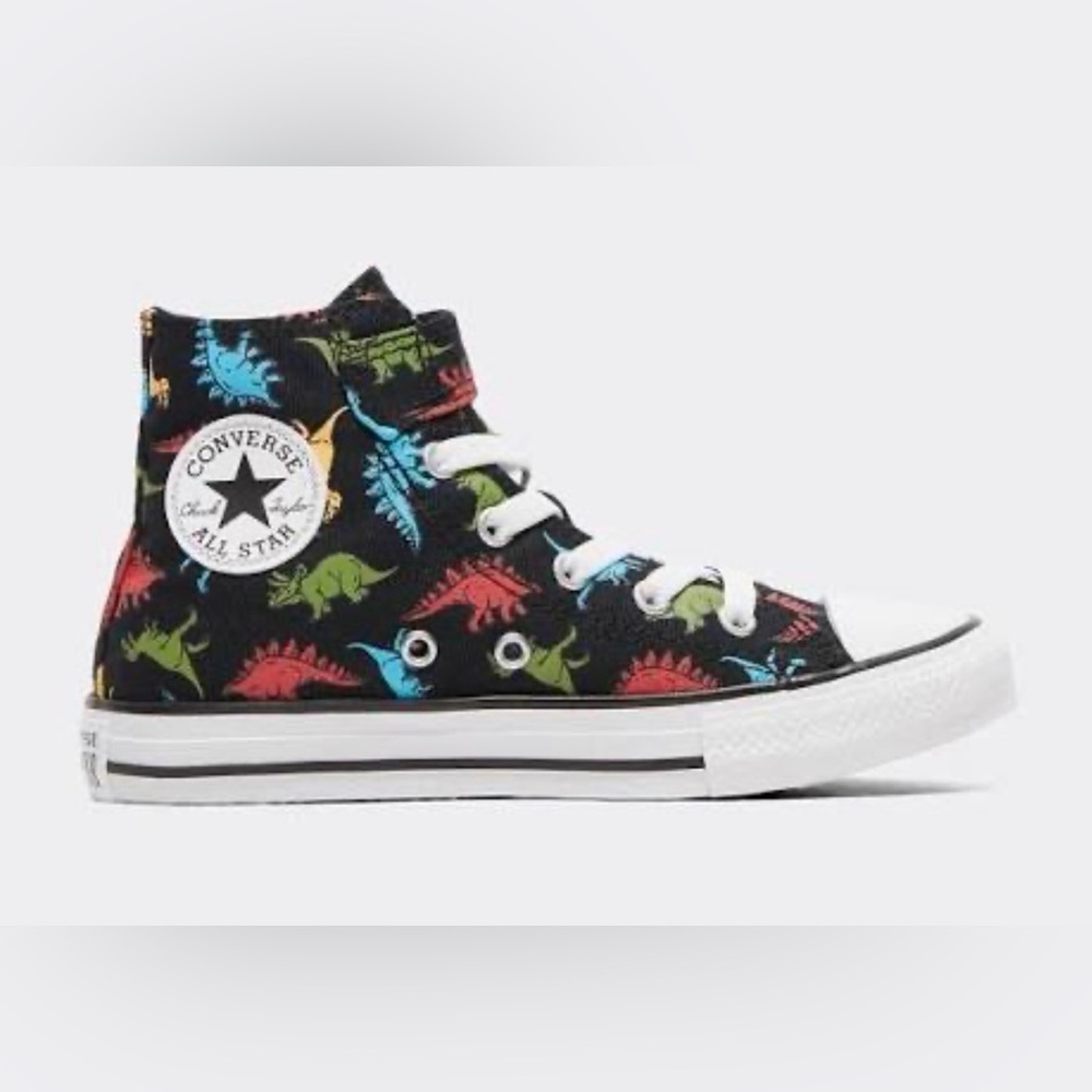 Converse Black High Tops with Dinosaur Print